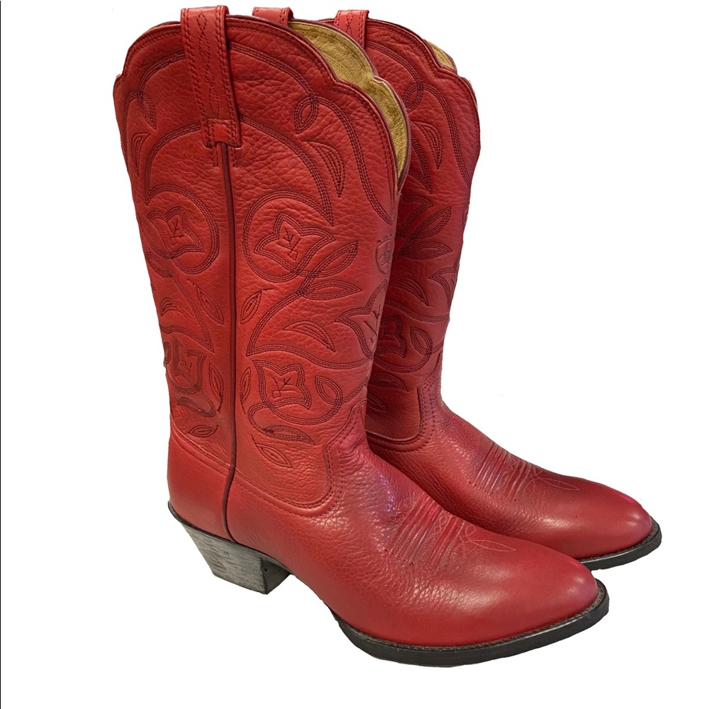 Red leather cowgirl boots